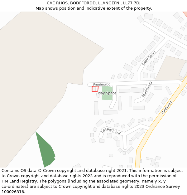 CAE RHOS, BODFFORDD, LLANGEFNI, LL77 7DJ: Location map and indicative extent of plot