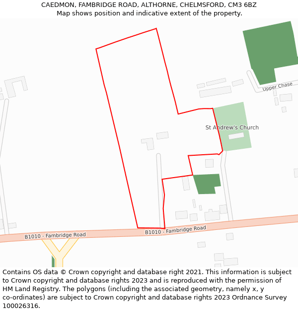 CAEDMON, FAMBRIDGE ROAD, ALTHORNE, CHELMSFORD, CM3 6BZ: Location map and indicative extent of plot