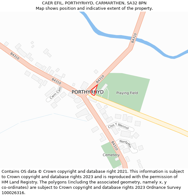 CAER EFIL, PORTHYRHYD, CARMARTHEN, SA32 8PN: Location map and indicative extent of plot