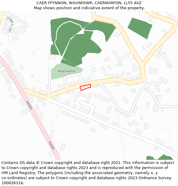 CAER FFYNNON, WAUNFAWR, CAERNARFON, LL55 4AZ: Location map and indicative extent of plot