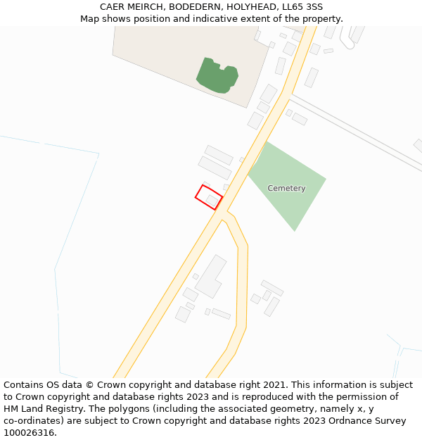 CAER MEIRCH, BODEDERN, HOLYHEAD, LL65 3SS: Location map and indicative extent of plot