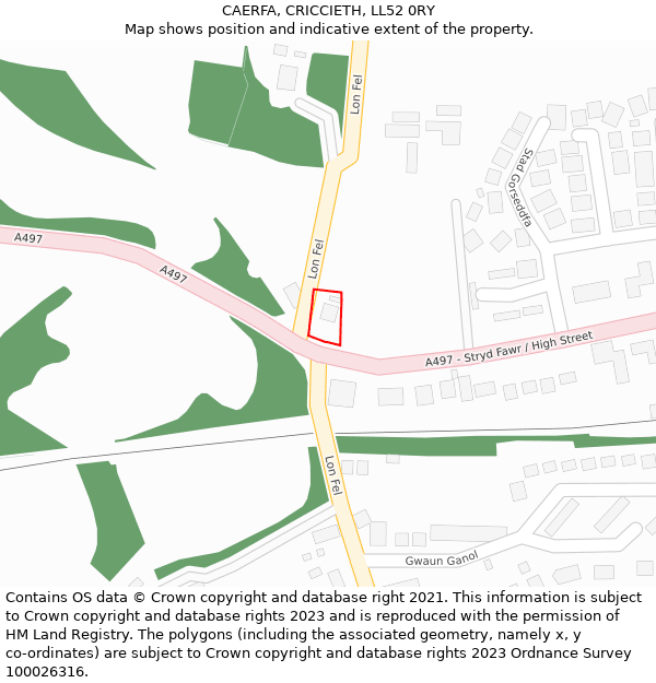 CAERFA, CRICCIETH, LL52 0RY: Location map and indicative extent of plot