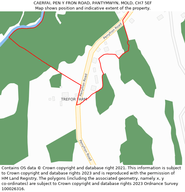 CAERFAI, PEN Y FRON ROAD, PANTYMWYN, MOLD, CH7 5EF: Location map and indicative extent of plot