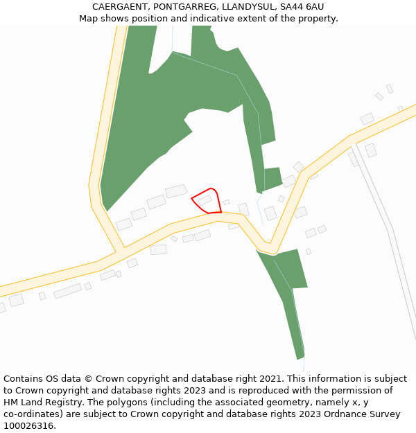 CAERGAENT, PONTGARREG, LLANDYSUL, SA44 6AU: Location map and indicative extent of plot