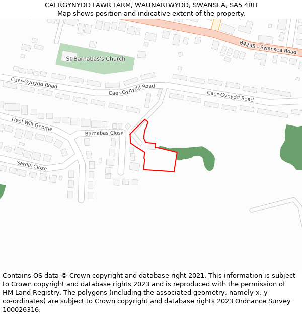 CAERGYNYDD FAWR FARM, WAUNARLWYDD, SWANSEA, SA5 4RH: Location map and indicative extent of plot