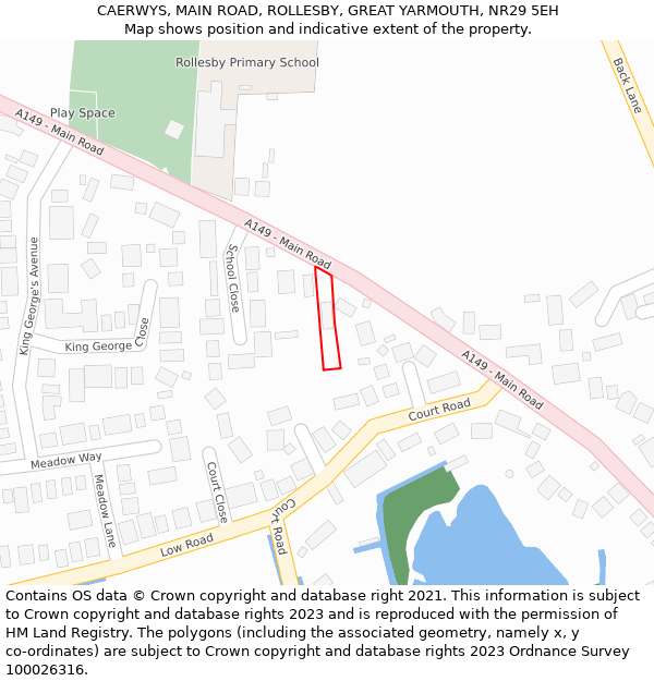 CAERWYS, MAIN ROAD, ROLLESBY, GREAT YARMOUTH, NR29 5EH: Location map and indicative extent of plot