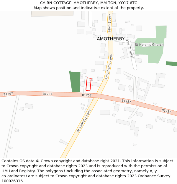 CAIRN COTTAGE, AMOTHERBY, MALTON, YO17 6TG: Location map and indicative extent of plot