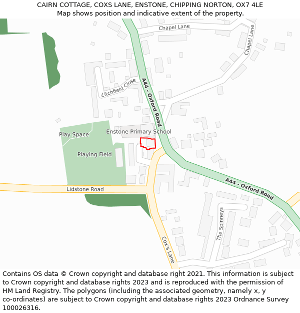 CAIRN COTTAGE, COXS LANE, ENSTONE, CHIPPING NORTON, OX7 4LE: Location map and indicative extent of plot
