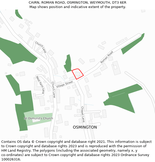 CAIRN, ROMAN ROAD, OSMINGTON, WEYMOUTH, DT3 6ER: Location map and indicative extent of plot