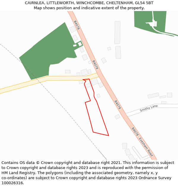 CAIRNLEA, LITTLEWORTH, WINCHCOMBE, CHELTENHAM, GL54 5BT: Location map and indicative extent of plot