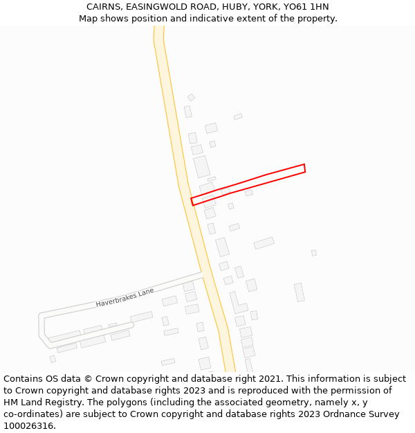 CAIRNS, EASINGWOLD ROAD, HUBY, YORK, YO61 1HN: Location map and indicative extent of plot