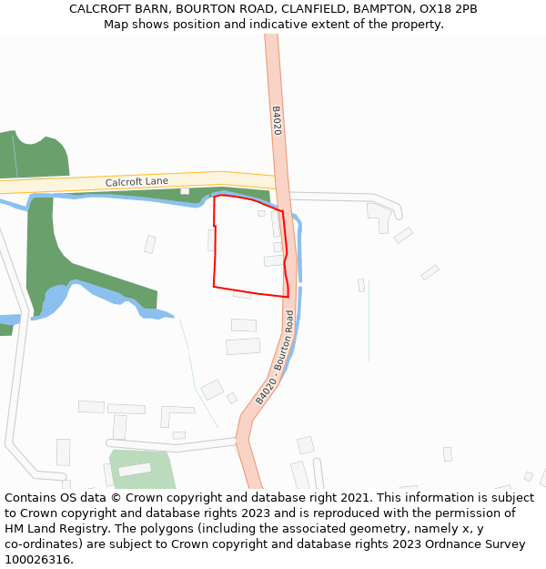 CALCROFT BARN, BOURTON ROAD, CLANFIELD, BAMPTON, OX18 2PB: Location map and indicative extent of plot