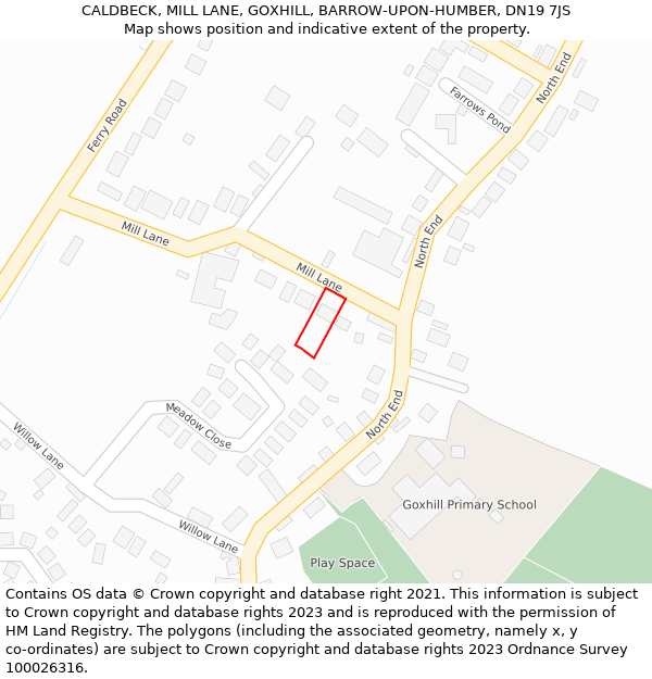 CALDBECK, MILL LANE, GOXHILL, BARROW-UPON-HUMBER, DN19 7JS: Location map and indicative extent of plot