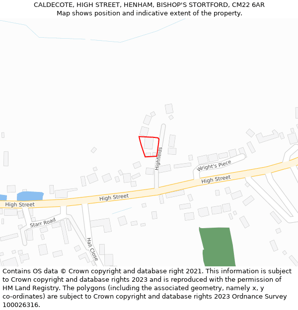 CALDECOTE, HIGH STREET, HENHAM, BISHOP'S STORTFORD, CM22 6AR: Location map and indicative extent of plot