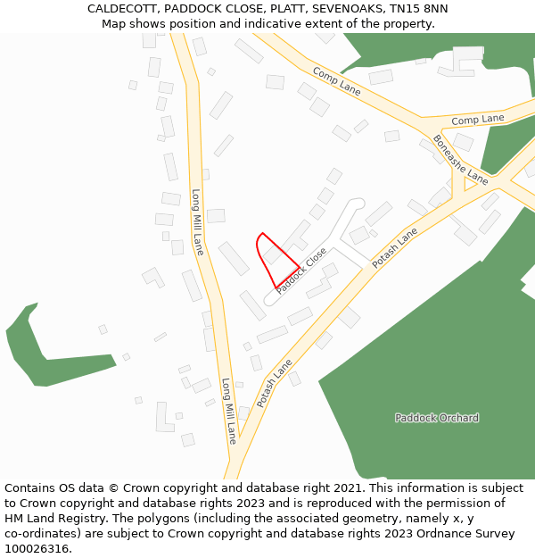 CALDECOTT, PADDOCK CLOSE, PLATT, SEVENOAKS, TN15 8NN: Location map and indicative extent of plot