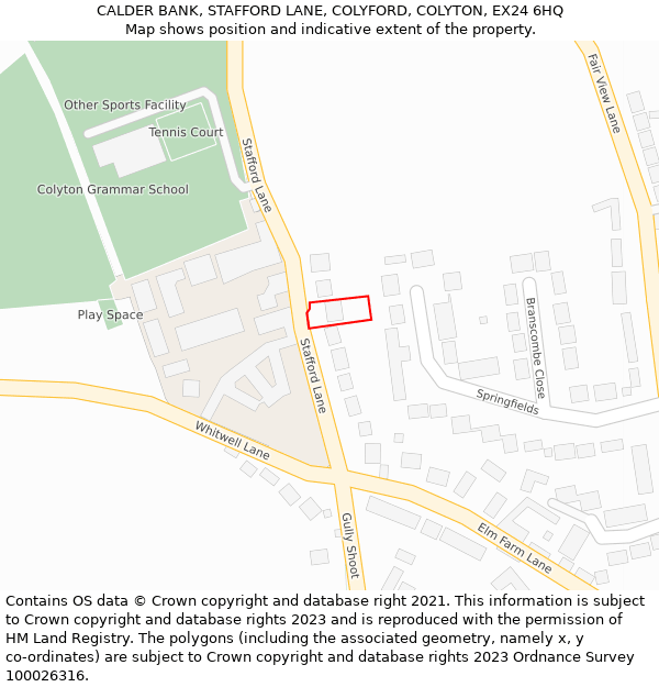 CALDER BANK, STAFFORD LANE, COLYFORD, COLYTON, EX24 6HQ: Location map and indicative extent of plot