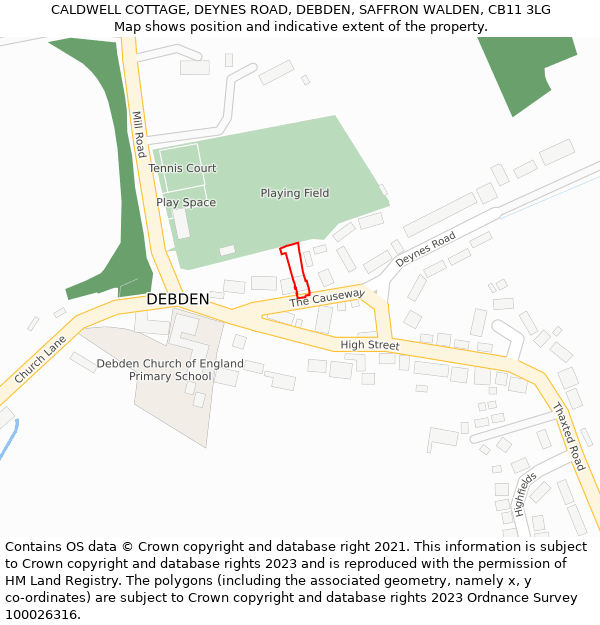 CALDWELL COTTAGE, DEYNES ROAD, DEBDEN, SAFFRON WALDEN, CB11 3LG: Location map and indicative extent of plot