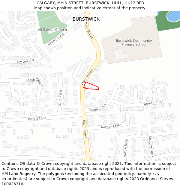 CALGARY, MAIN STREET, BURSTWICK, HULL, HU12 9EB: Location map and indicative extent of plot
