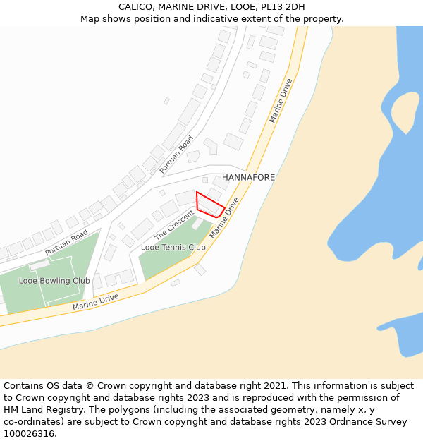 CALICO, MARINE DRIVE, LOOE, PL13 2DH: Location map and indicative extent of plot