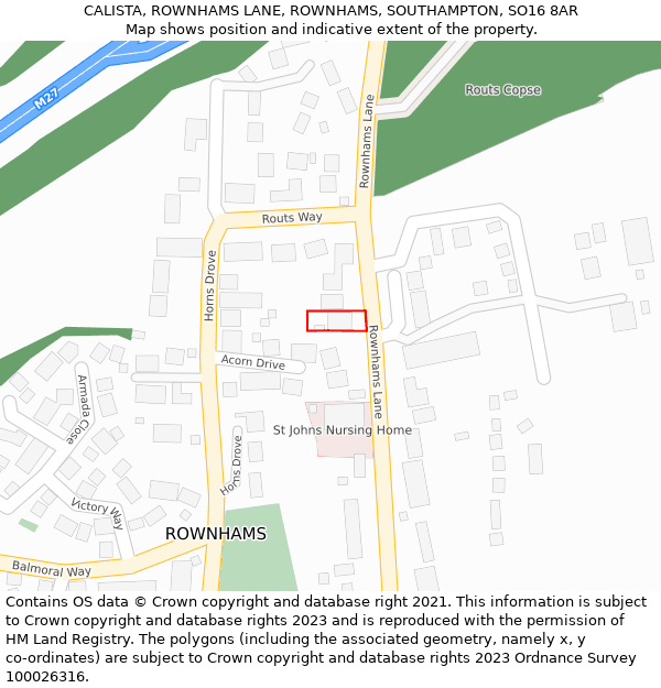 CALISTA, ROWNHAMS LANE, ROWNHAMS, SOUTHAMPTON, SO16 8AR: Location map and indicative extent of plot