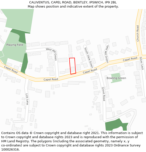 CALIVENTUS, CAPEL ROAD, BENTLEY, IPSWICH, IP9 2BL: Location map and indicative extent of plot