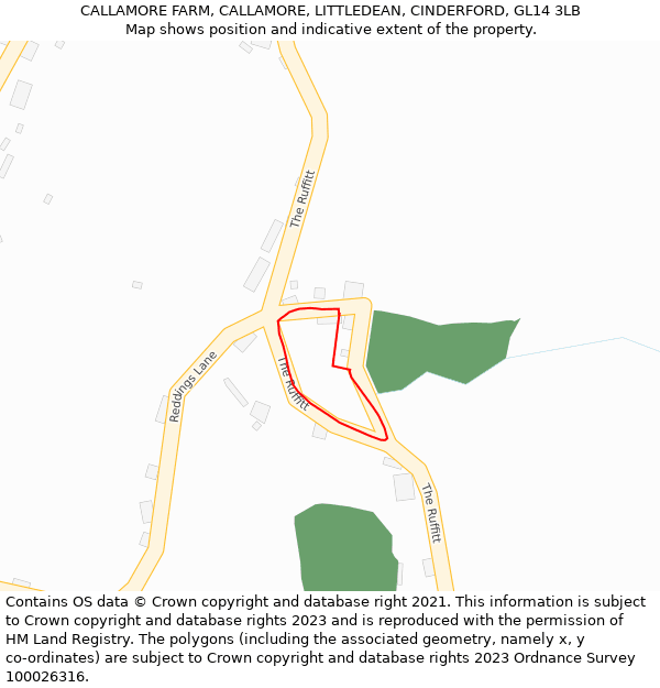 CALLAMORE FARM, CALLAMORE, LITTLEDEAN, CINDERFORD, GL14 3LB: Location map and indicative extent of plot