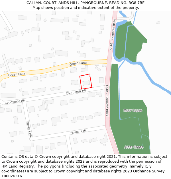 CALLAN, COURTLANDS HILL, PANGBOURNE, READING, RG8 7BE: Location map and indicative extent of plot