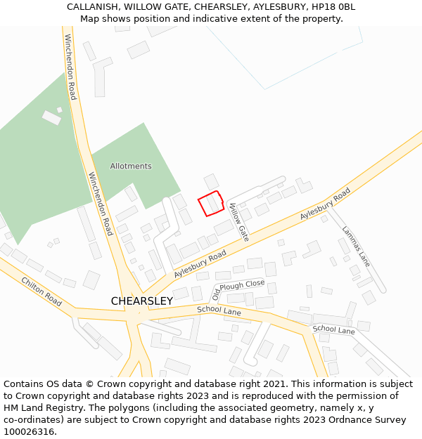 CALLANISH, WILLOW GATE, CHEARSLEY, AYLESBURY, HP18 0BL: Location map and indicative extent of plot