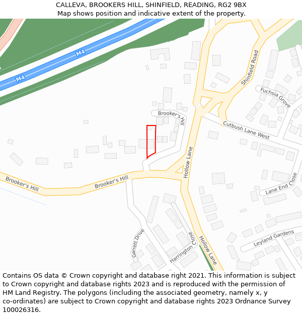 CALLEVA, BROOKERS HILL, SHINFIELD, READING, RG2 9BX: Location map and indicative extent of plot