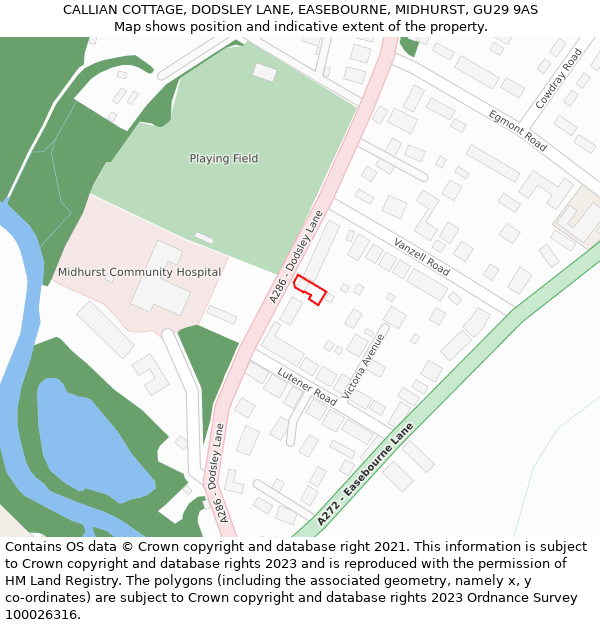 CALLIAN COTTAGE, DODSLEY LANE, EASEBOURNE, MIDHURST, GU29 9AS: Location map and indicative extent of plot