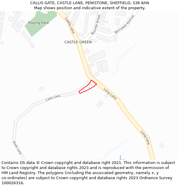 CALLIS GATE, CASTLE LANE, PENISTONE, SHEFFIELD, S36 8AN: Location map and indicative extent of plot