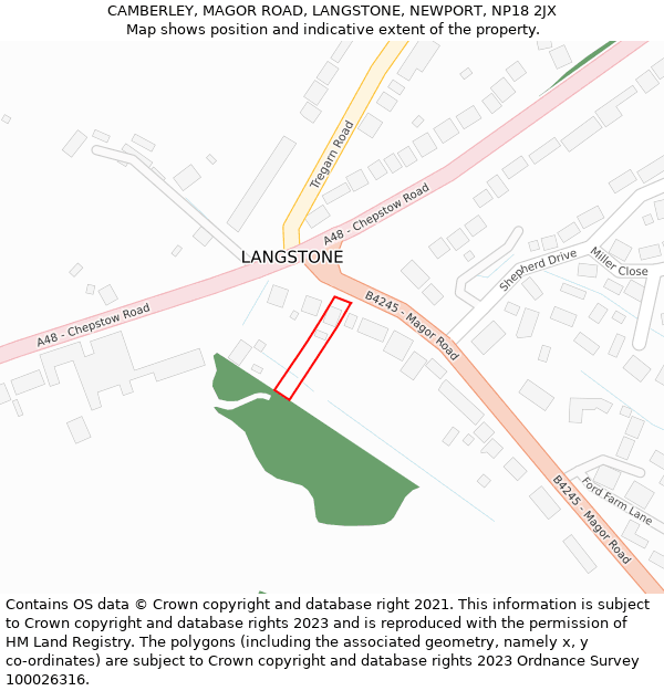 CAMBERLEY, MAGOR ROAD, LANGSTONE, NEWPORT, NP18 2JX: Location map and indicative extent of plot