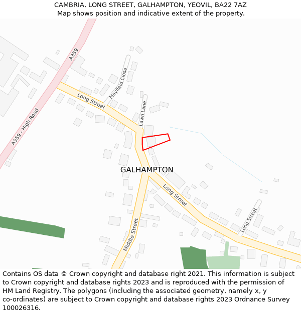 CAMBRIA, LONG STREET, GALHAMPTON, YEOVIL, BA22 7AZ: Location map and indicative extent of plot