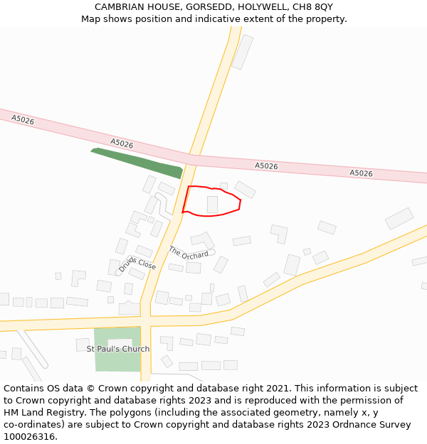 CAMBRIAN HOUSE, GORSEDD, HOLYWELL, CH8 8QY: Location map and indicative extent of plot