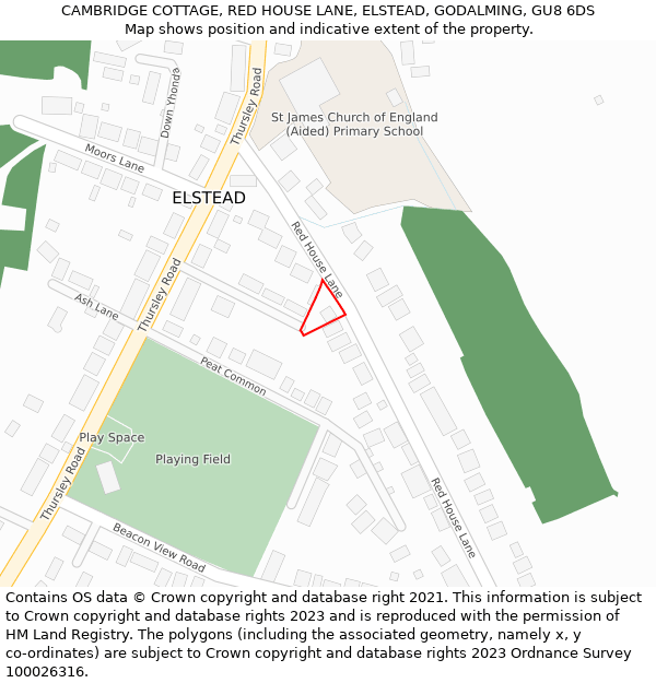 CAMBRIDGE COTTAGE, RED HOUSE LANE, ELSTEAD, GODALMING, GU8 6DS: Location map and indicative extent of plot