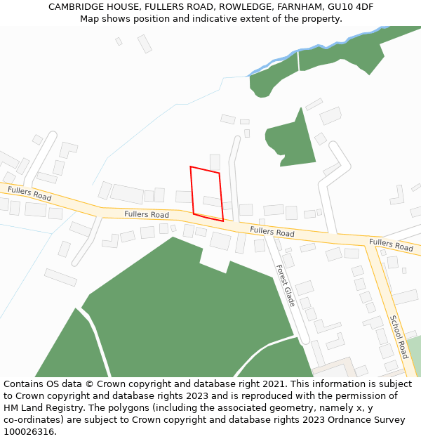 CAMBRIDGE HOUSE, FULLERS ROAD, ROWLEDGE, FARNHAM, GU10 4DF: Location map and indicative extent of plot