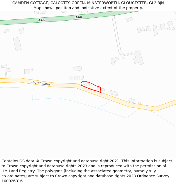 CAMDEN COTTAGE, CALCOTTS GREEN, MINSTERWORTH, GLOUCESTER, GL2 8JN: Location map and indicative extent of plot