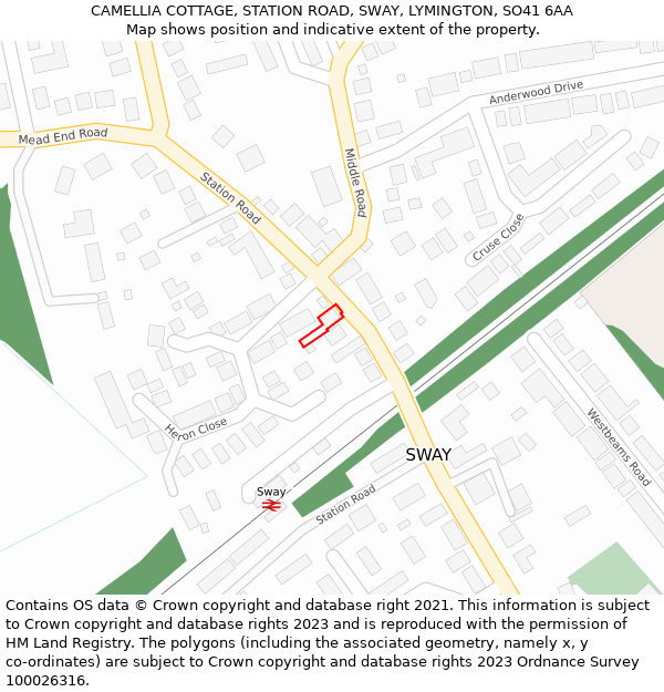 CAMELLIA COTTAGE, STATION ROAD, SWAY, LYMINGTON, SO41 6AA: Location map and indicative extent of plot