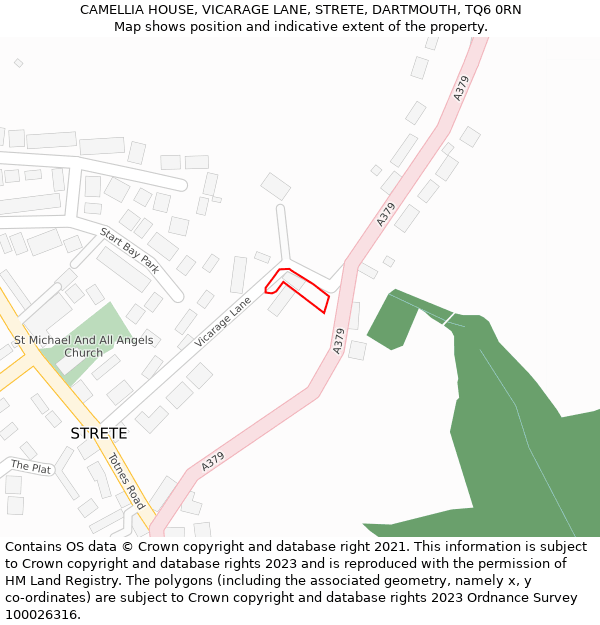 CAMELLIA HOUSE, VICARAGE LANE, STRETE, DARTMOUTH, TQ6 0RN: Location map and indicative extent of plot