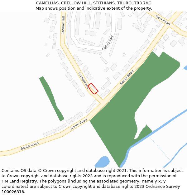 CAMELLIAS, CRELLOW HILL, STITHIANS, TRURO, TR3 7AG: Location map and indicative extent of plot