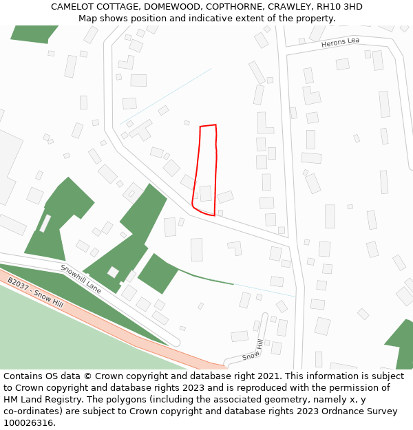 CAMELOT COTTAGE, DOMEWOOD, COPTHORNE, CRAWLEY, RH10 3HD: Location map and indicative extent of plot