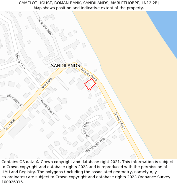 CAMELOT HOUSE, ROMAN BANK, SANDILANDS, MABLETHORPE, LN12 2RJ: Location map and indicative extent of plot