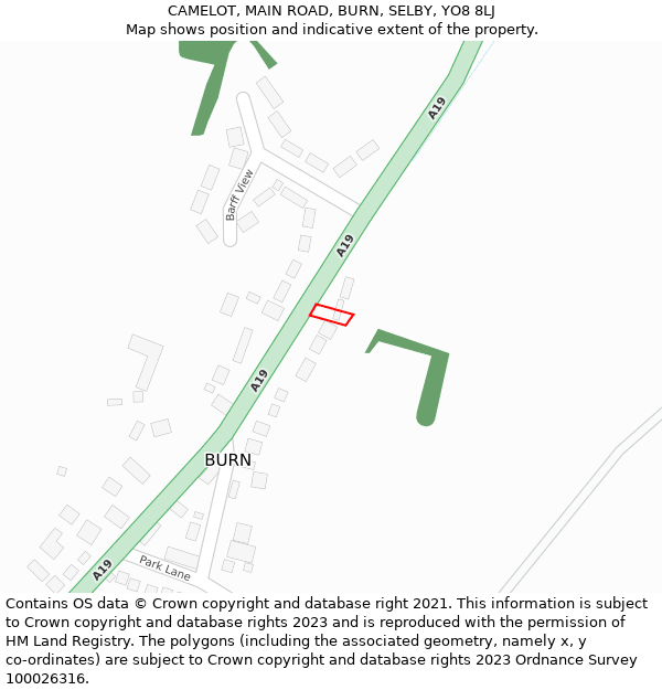 CAMELOT, MAIN ROAD, BURN, SELBY, YO8 8LJ: Location map and indicative extent of plot