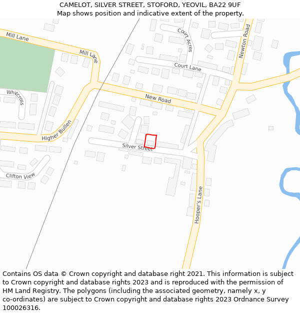 CAMELOT, SILVER STREET, STOFORD, YEOVIL, BA22 9UF: Location map and indicative extent of plot