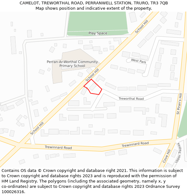 CAMELOT, TREWORTHAL ROAD, PERRANWELL STATION, TRURO, TR3 7QB: Location map and indicative extent of plot