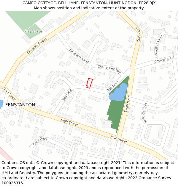 CAMEO COTTAGE, BELL LANE, FENSTANTON, HUNTINGDON, PE28 9JX: Location map and indicative extent of plot