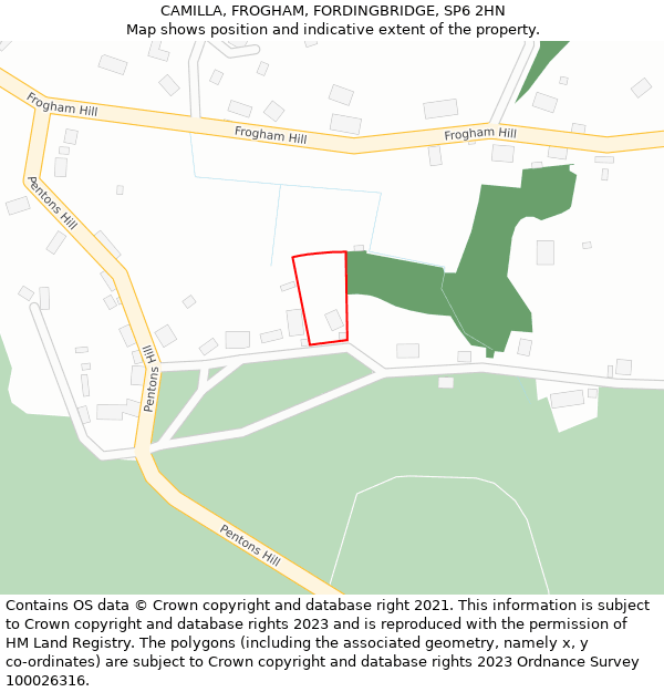 CAMILLA, FROGHAM, FORDINGBRIDGE, SP6 2HN: Location map and indicative extent of plot
