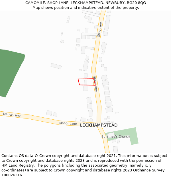 CAMOMILE, SHOP LANE, LECKHAMPSTEAD, NEWBURY, RG20 8QG: Location map and indicative extent of plot