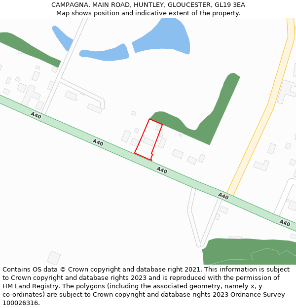 CAMPAGNA, MAIN ROAD, HUNTLEY, GLOUCESTER, GL19 3EA: Location map and indicative extent of plot