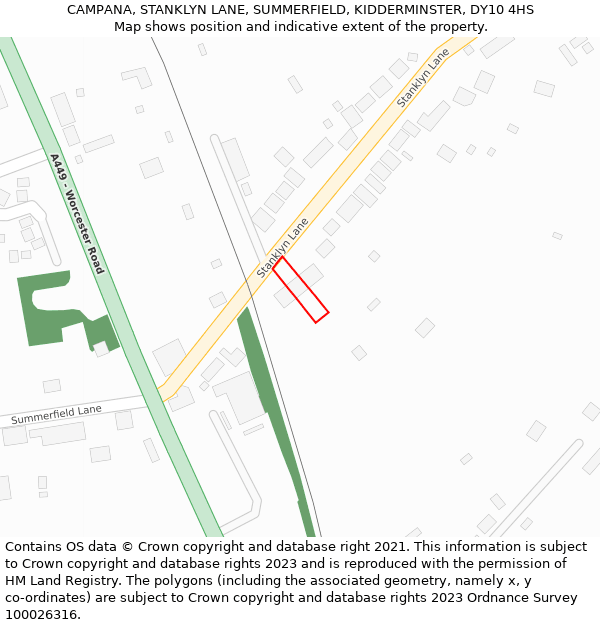 CAMPANA, STANKLYN LANE, SUMMERFIELD, KIDDERMINSTER, DY10 4HS: Location map and indicative extent of plot